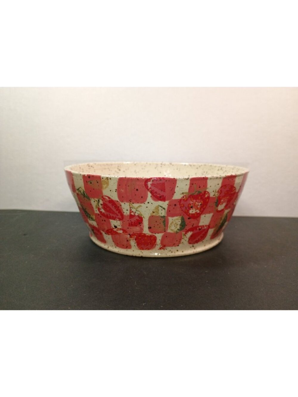 Handmade Hand Painted Strawberry Studio Art Pottery Bowl Signed